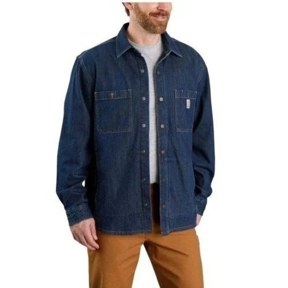 Carhartt Denim Fleece Lined Snap Shirt Jacket Mens XL Relaxed Fit Workwear NEW